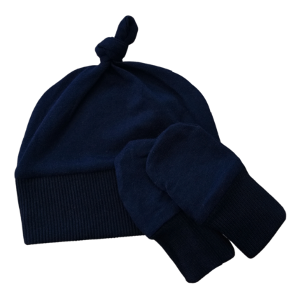 Kit Gorro e Luva Prematuro Algodão Marinho