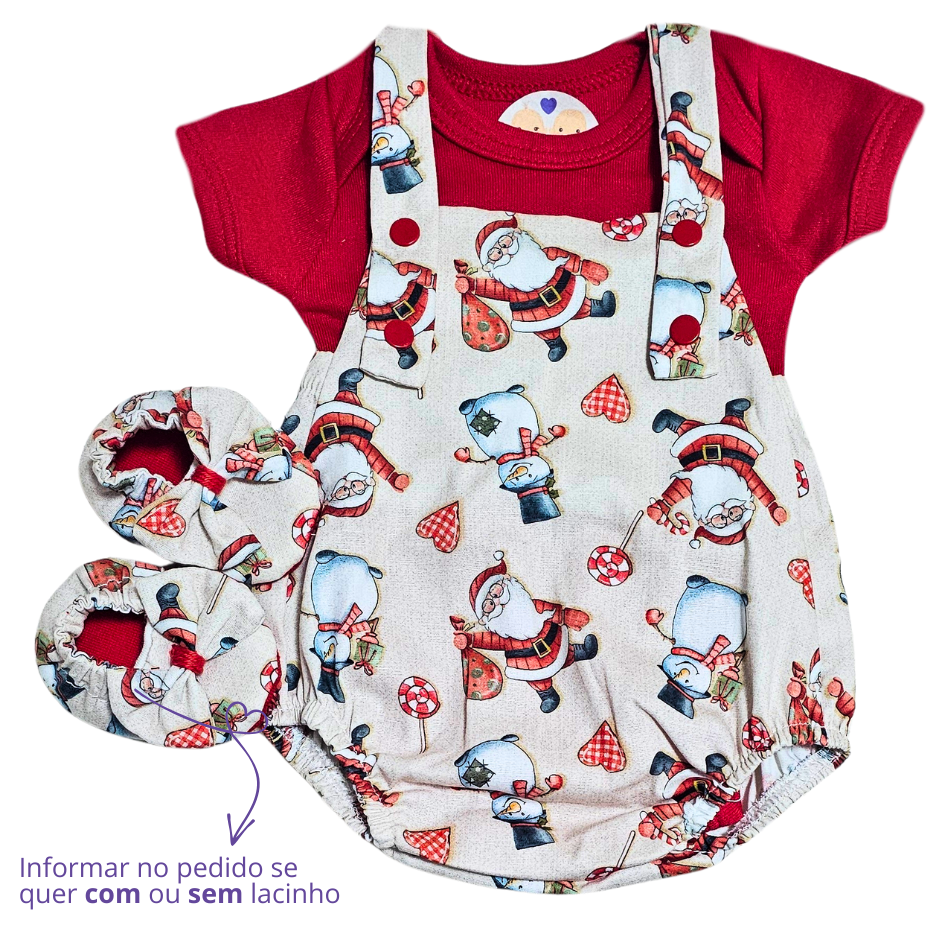 Jardineira Romper Prematuro Presentinho de Natal