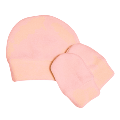 Kit Gorro e Luva Prematuro Algodão Rosa