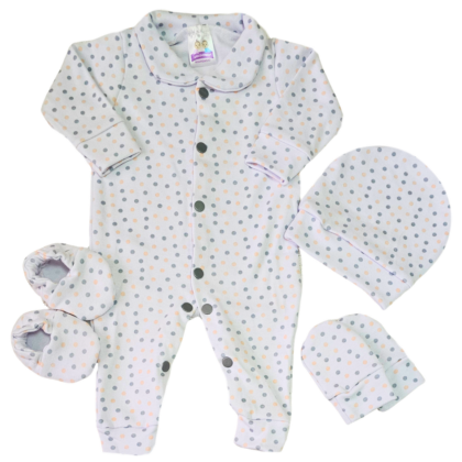 Kit Macacão Prematuro Suedine Poá Delicado