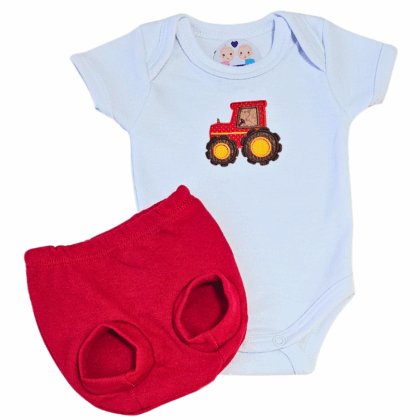 Conjunto Tapa Fralda Prematuro Suedine Tratorzinho