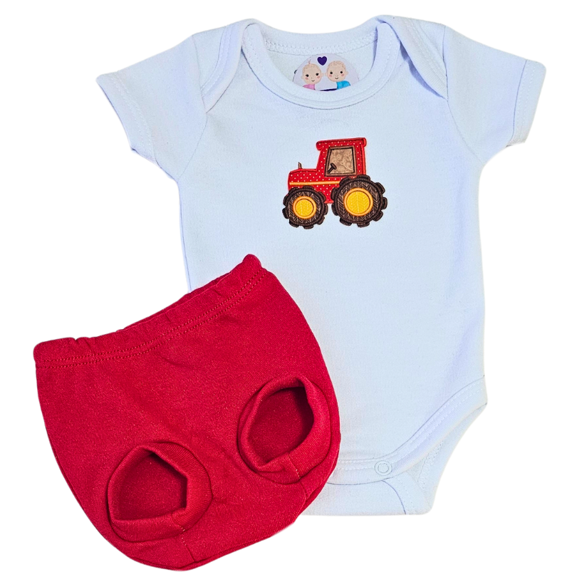 Conjunto Tapa Fralda Prematuro Suedine Tratorzinho