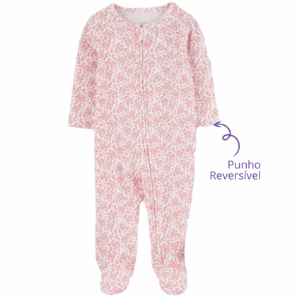 Macacão Prematuro Suedine Zíper Flor Rosa
