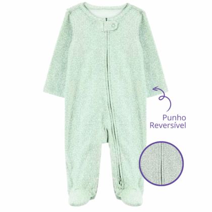 Macacão Prematuro Suedine Zíper Flor Delicada Verde