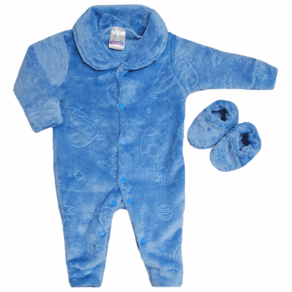 Kit Macacão Prematuro Fleece Foguete Azul