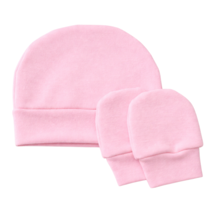 Kit Gorro e Luva Prematuro Algodão Rosa PR2