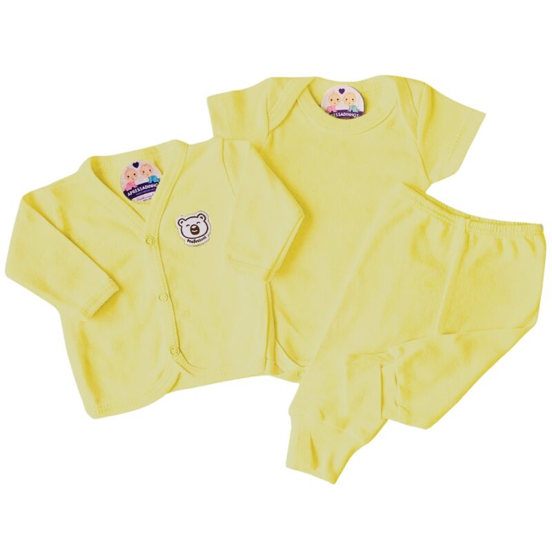 Conjunto Prematuro Suedine Amarelo