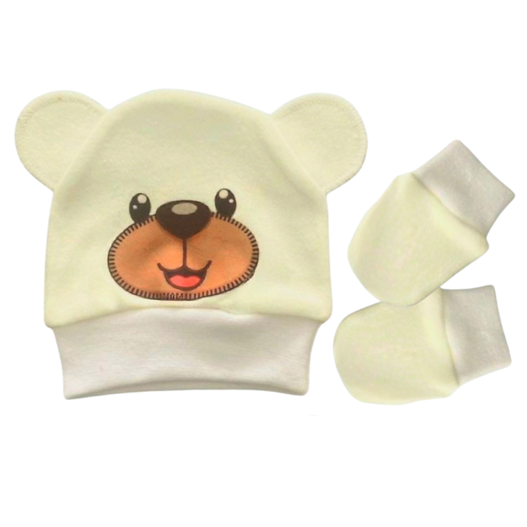 Kit Gorro e Luva Prematuro Suedine Ursinho Off PR1