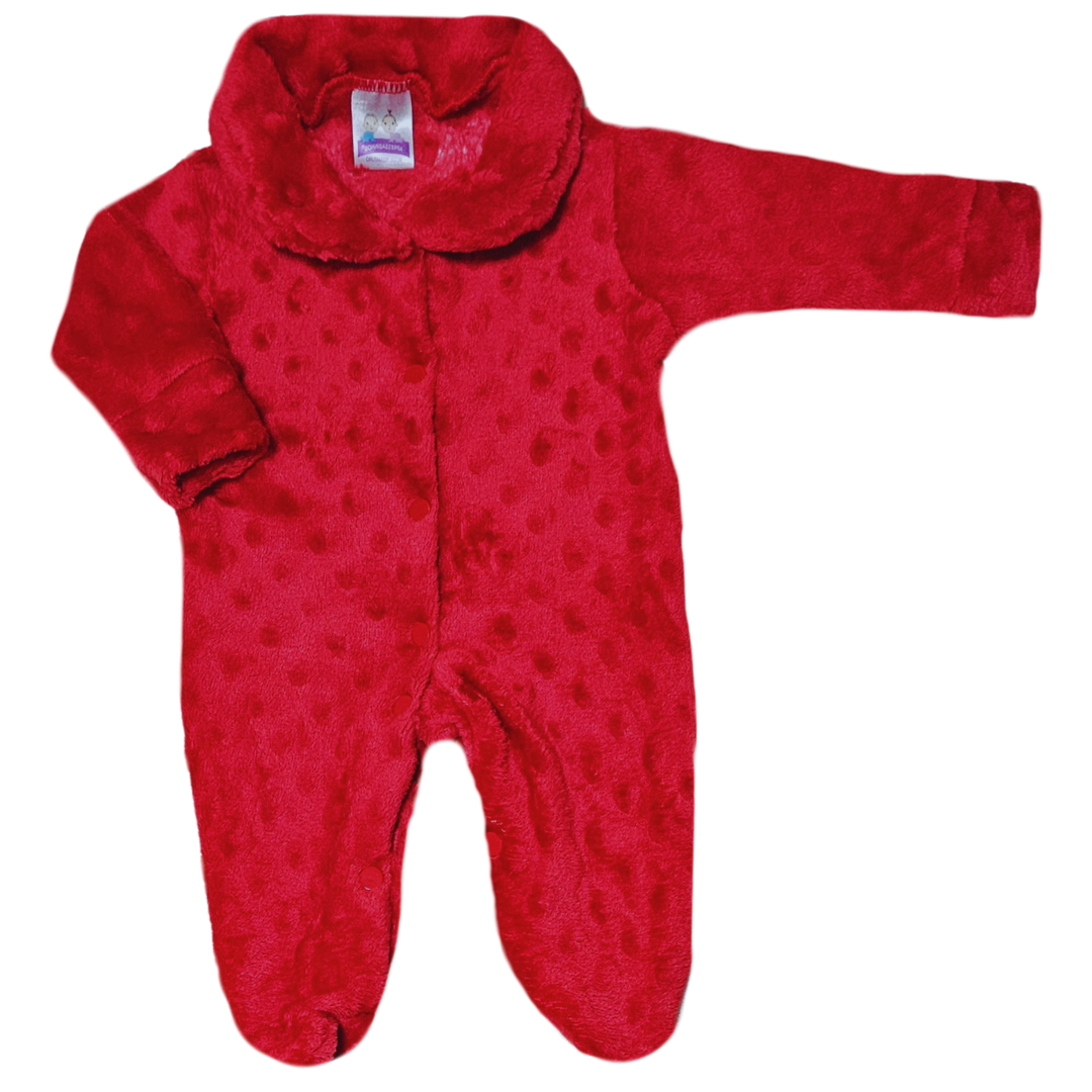 Macacão Prematuro Fleece Poá 3D Vermelho