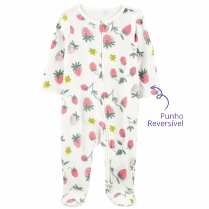 Macacão Prematuro Suedine Zíper Moranguinho