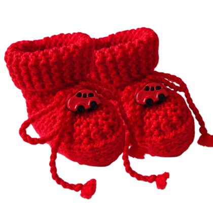 Sapatinho Prematuro Tricot Vermelho Carrinho