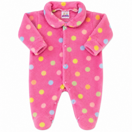 Macacão Prematuro Fleece Poá Rosa