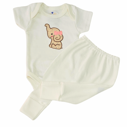 Body e Calça Prematuro Suedine Elefantinha Off