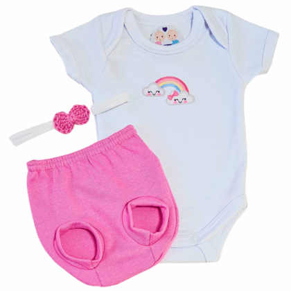 Conjunto Tapa Fralda Prematuro Suedine Arco-Íris Pink