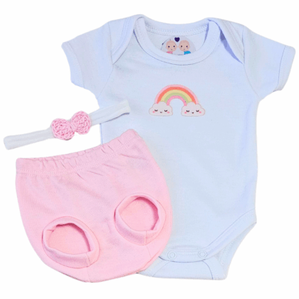 Conjunto Tapa Fralda Prematuro Suedine Arco-Íris Rosa