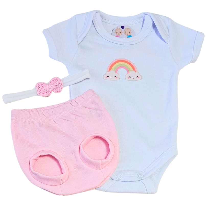 Conjunto Tapa Fralda Prematuro Suedine Arco-Íris Rosa