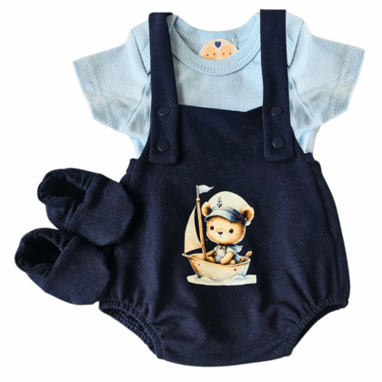 Jardineira Romper Prematuro Luxo Urso Marinheiro