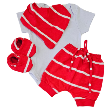 Conjunto Shorts Prematuro Listras Vermelho