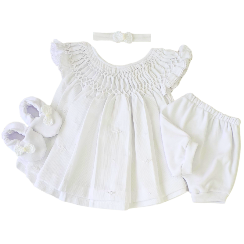 Kit Vestido Prematuro Casinha de Abelha Branco