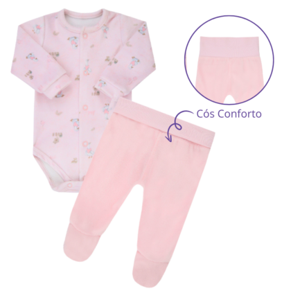 Body e Calça Prematuro Plush Premium Rosa