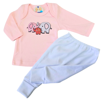 Camiseta e Calça Prematuro Suedine Elefantes Fofos