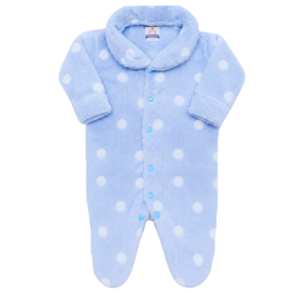 Macacão Prematuro Fleece Poá Azul