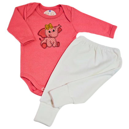 Body e Calça Prematuro Suedine Elefantinha Fofa