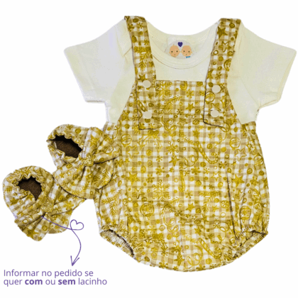 Jardineira Romper Prematuro Luxo Xadrez