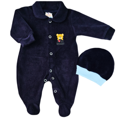 Kit Macacão Prematuro Plush e Gorro Marinho