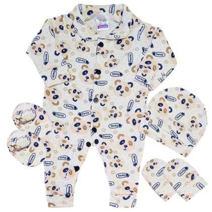 Kit Macacão Prematuro Suedine Panda Fofo