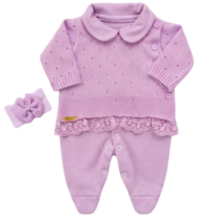 Macacão Prematuro Tricot Lilás com Faixa