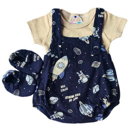 Jardineira Romper Prematuro Space Fun