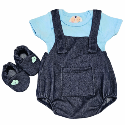 Jardineira Romper Prematuro Jeans Azul
