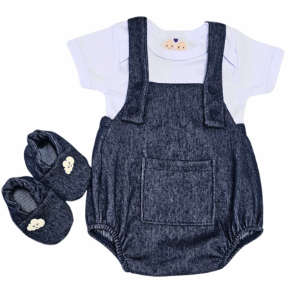 Jardineira Romper Prematuro Jeans Branco