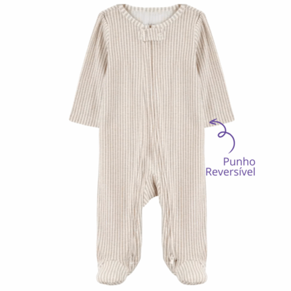 Macacão Prematuro Suedine Zíper Bege