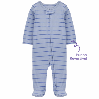 Macacão Prematuro Suedine Zíper Listras