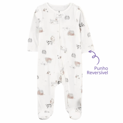 Macacão Prematuro Suedine Zíper Ovelhinha