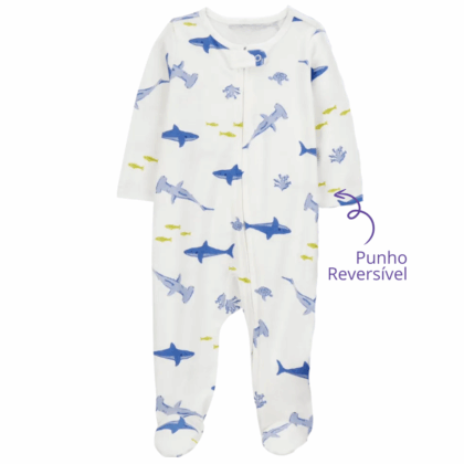 Macacão Prematuro Suedine Zíper Tubarão