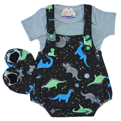 Jardineira Romper Prematuro Dino Colorido