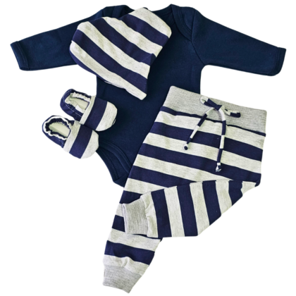 Conjunto Saruel Prematuro Listras Marinho Mescla