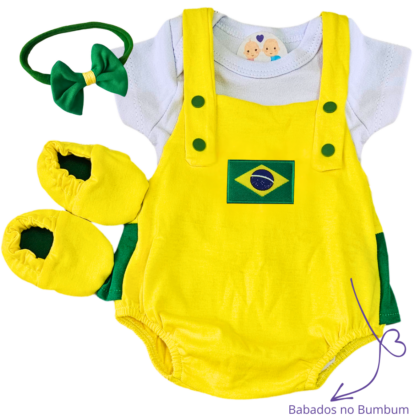 Jardineira Romper Prematuro Brasil Apressadinha