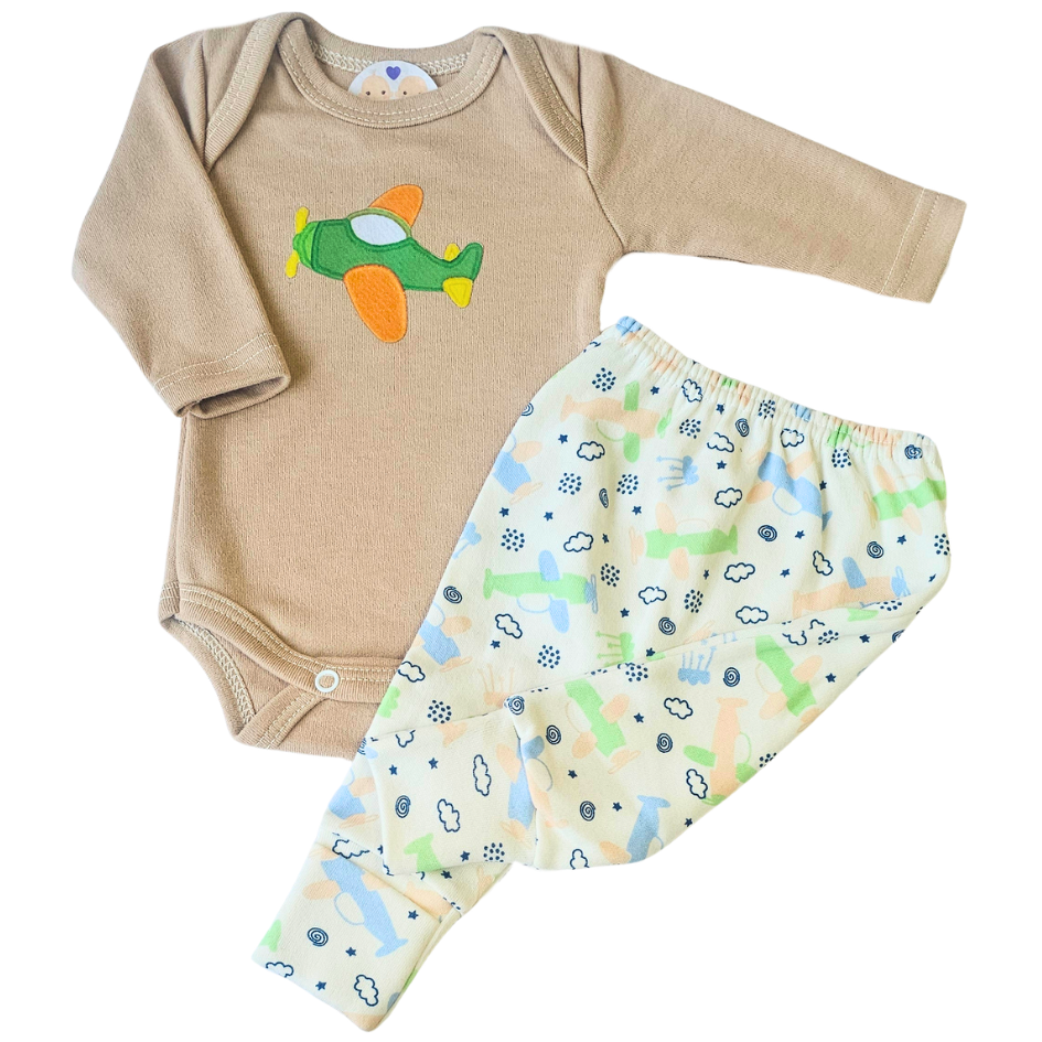 Body e Calça Prematuro Suedine Aviãozinho