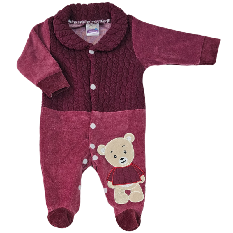Macacão Prematuro Plush Urso Marsala