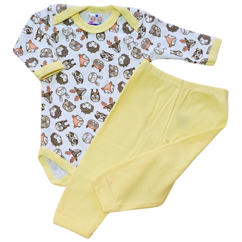 Body e Calça Prematuro Suedine Premium Zoo Amarelo