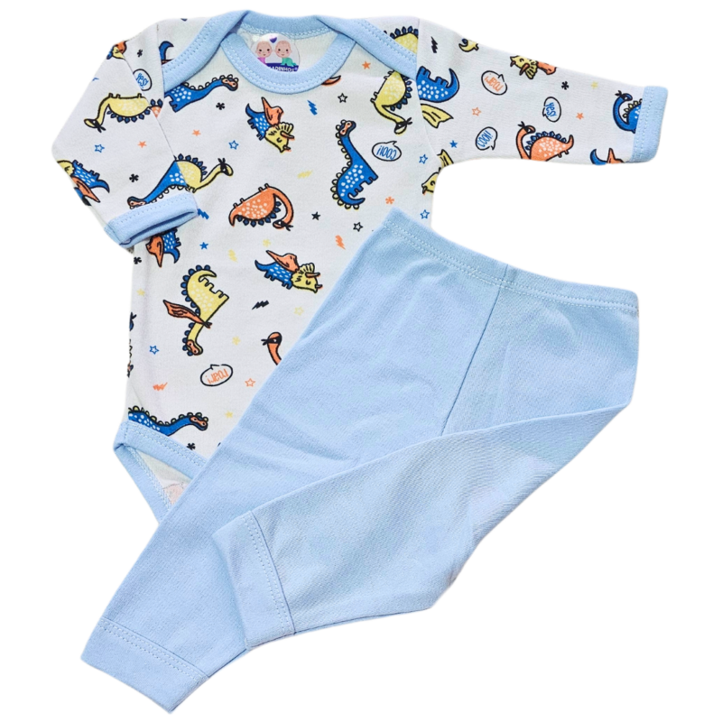 Body e Calça Prematuro Suedine Premium Dino Azul