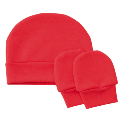 Kit Gorro e Luva Prematuro Algodão Vermelho PR2