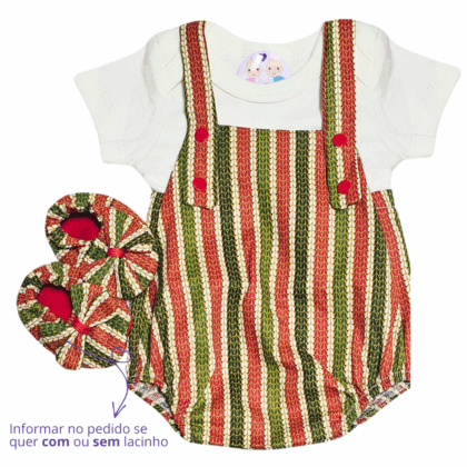 Jardineira Romper Prematuro Natal Luxo Feliz