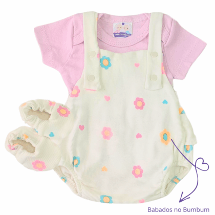 Jardineira Romper Prematuro Flores Delicadas