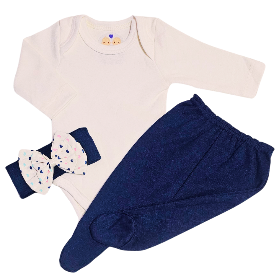 Body e Calça Prematuro Suedine Com Faixa de Cabelo