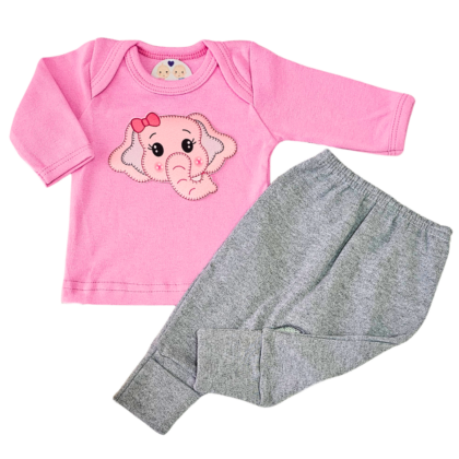 Camiseta e Calça Prematuro Suedine Elefantinha